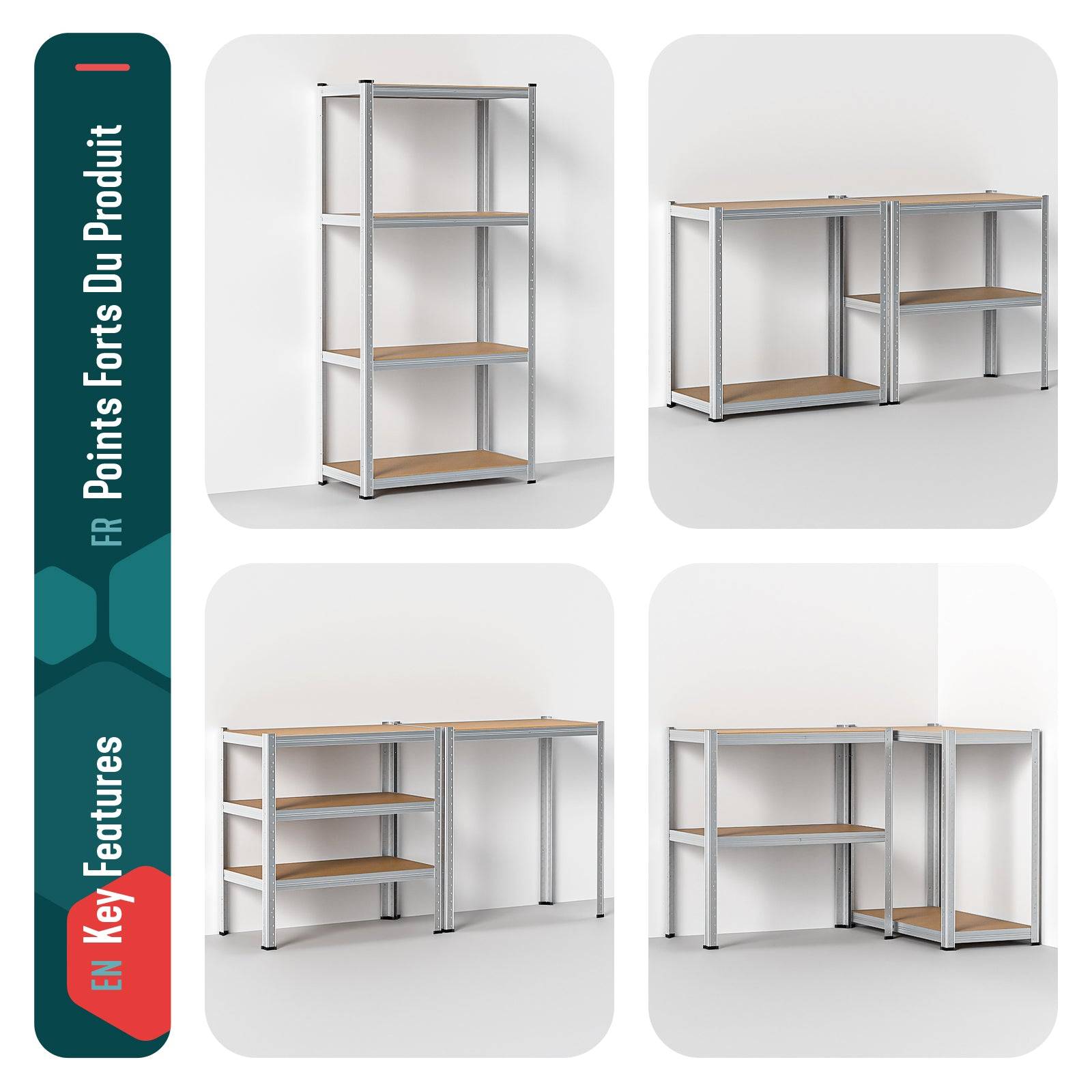 Vounot - Etagères métalliques charge lourde 700kg - 80x40x160cm - 4 tablettes réglables - rayonnage robuste VOUNOT® - Image 5