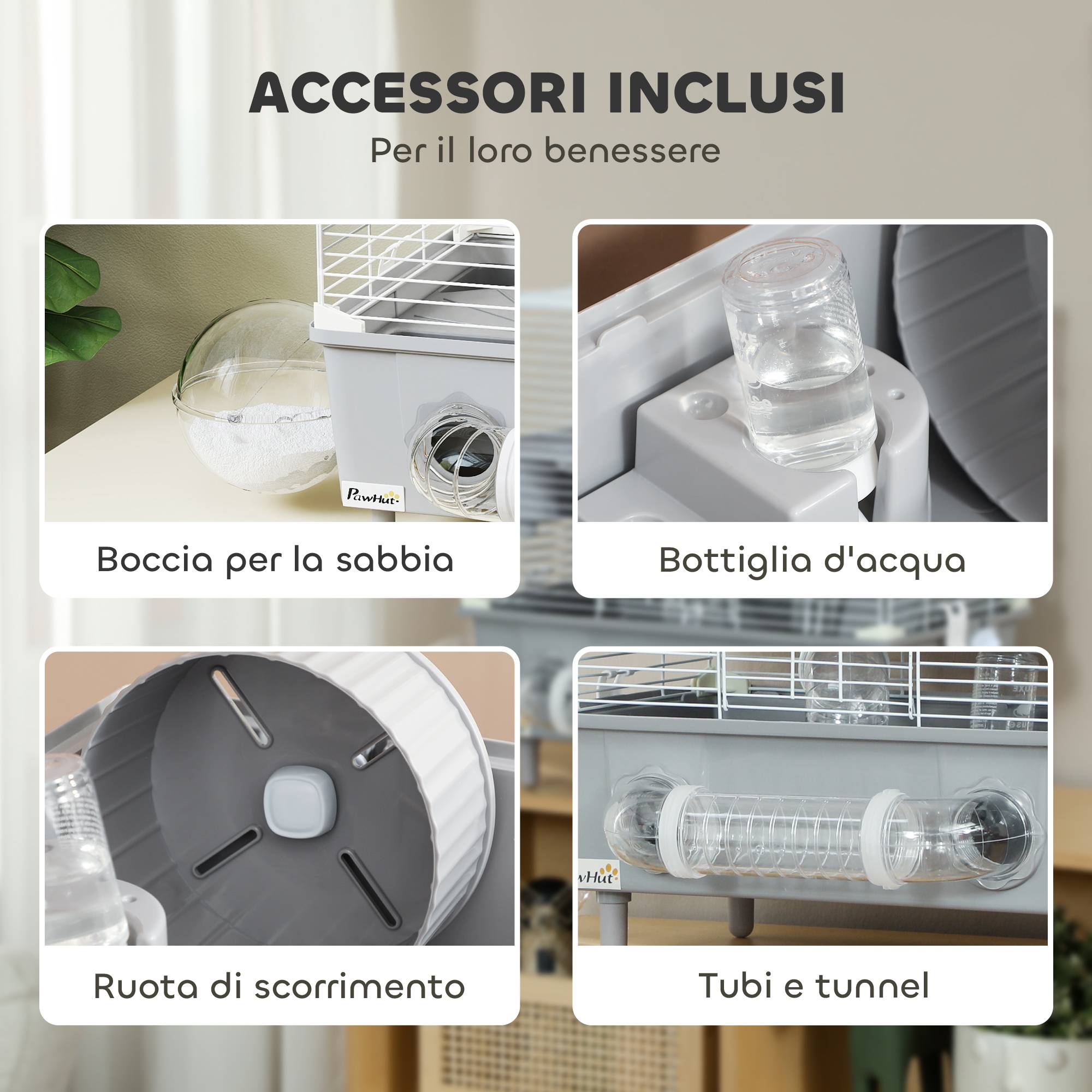 Cage hamster acier PP espace jeu sur 2 niveaux accessoires 44x28x44cm Gris - ComfortXL Outdoor Living - Image 7