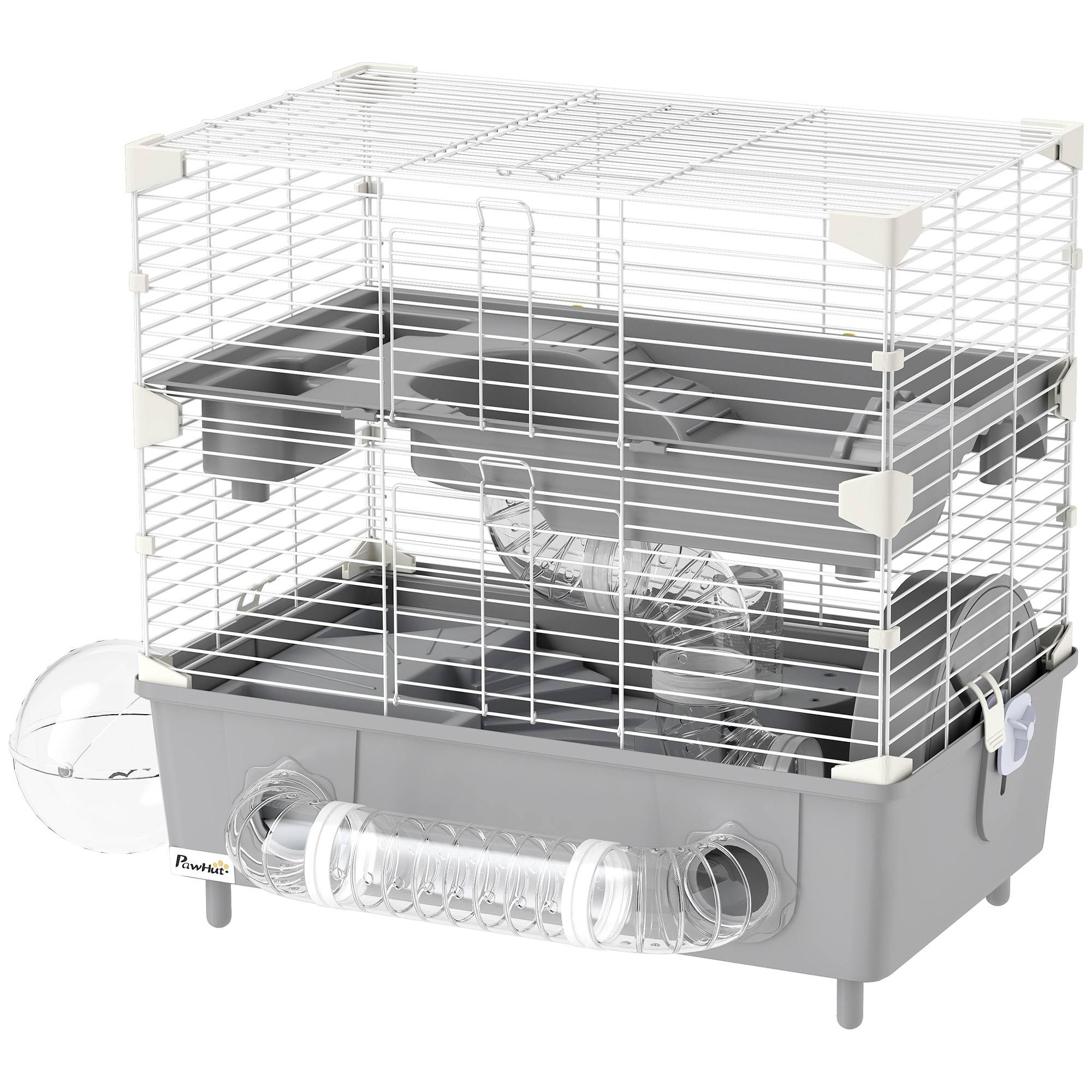 Cage hamster acier PP espace jeu sur 2 niveaux accessoires 44x28x44cm Gris - ComfortXL Outdoor Living - Image 2