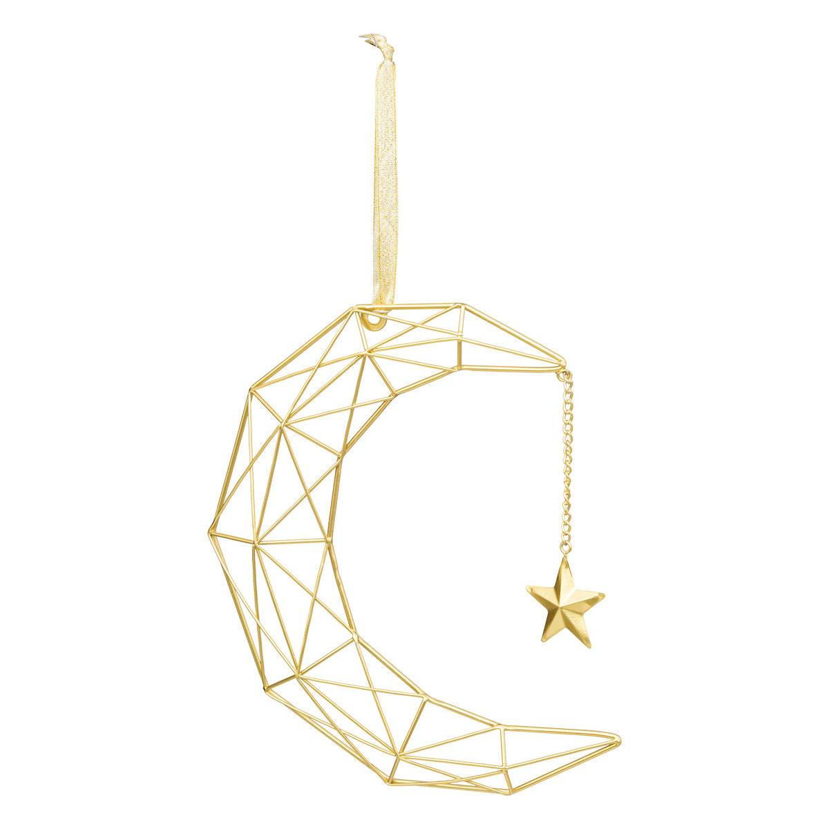 Fééric Lights & Christmas - Déco de Noël Suspension Lune en métal Doré H 26 cm