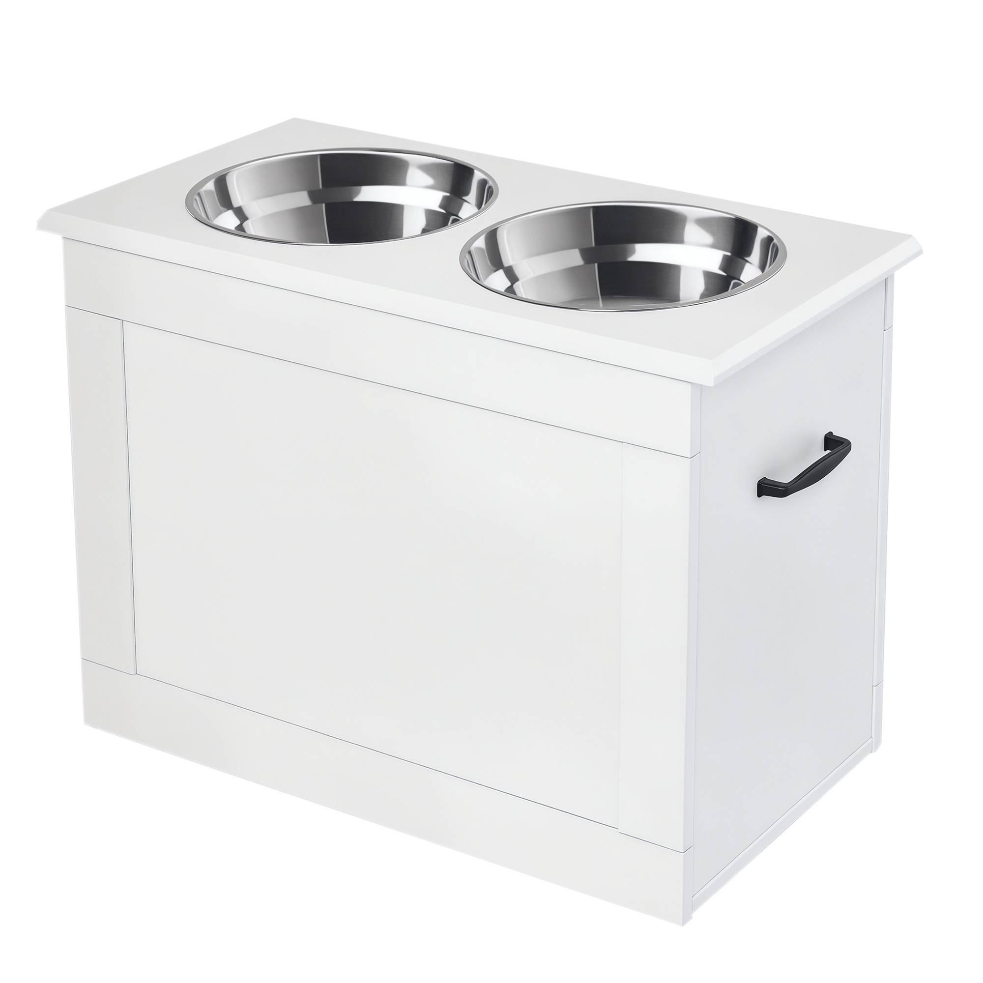 Gamelles pour chien avec 2 gamelles en acier inoxydable et espace de rangement dissimulé 60 x 30 x 41 cm Blanc - Image 1