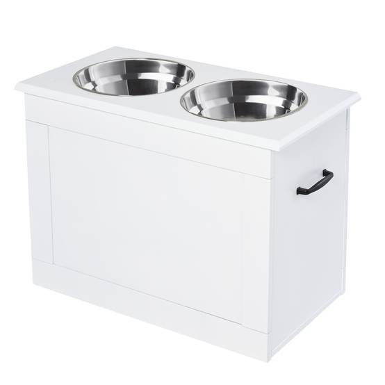 Gamelles pour chien avec 2 gamelles en acier inoxydable et espace de rangement dissimulé 60 x 30 x 41 cm Blanc - Image 2