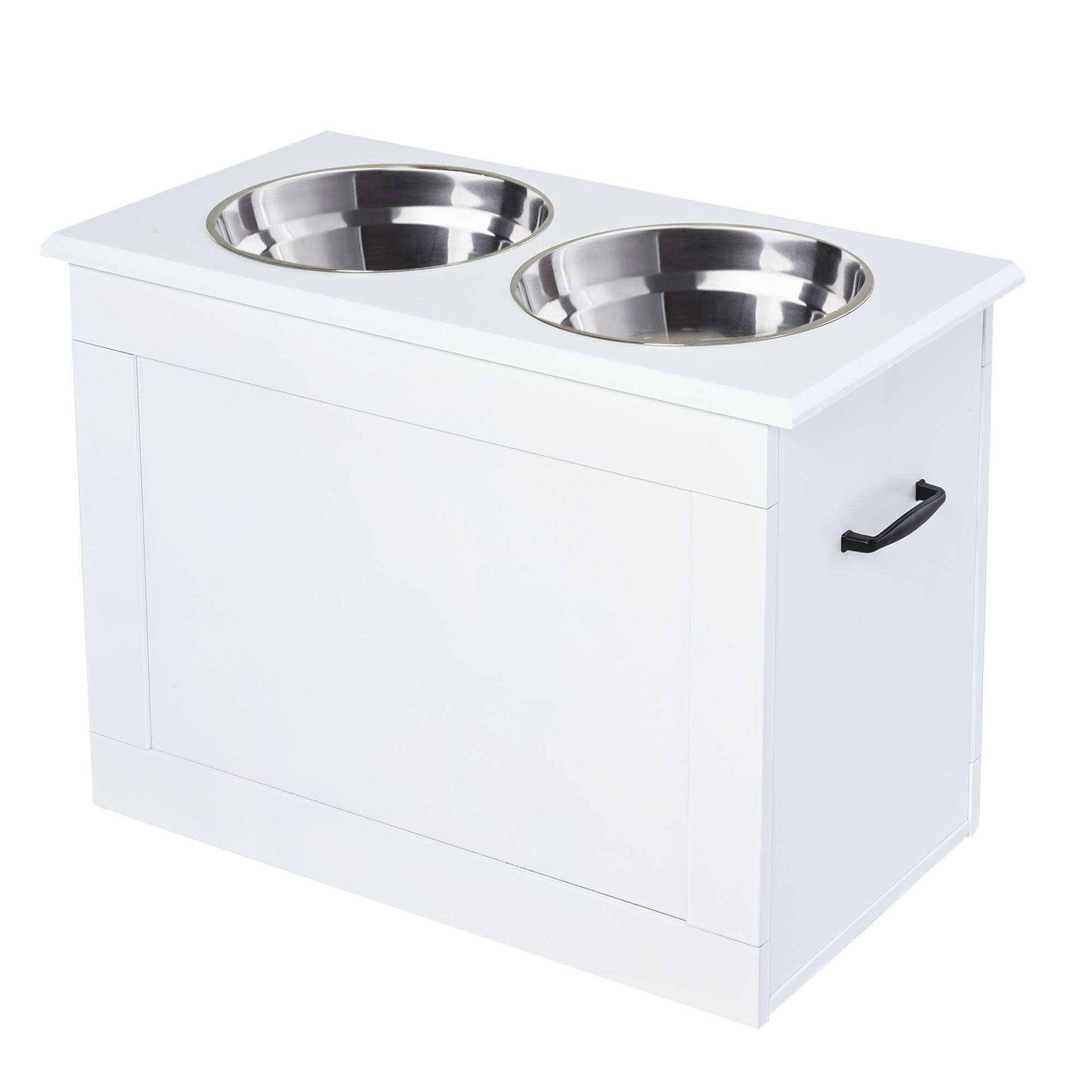 Gamelles pour chien avec 2 gamelles en acier inoxydable et espace de rangement dissimulé 60 x 30 x 41 cm Blanc - Image 2
