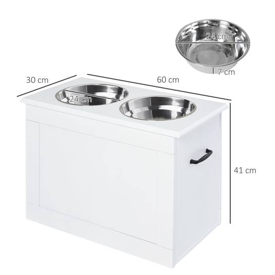 Gamelles pour chien avec 2 gamelles en acier inoxydable et espace de rangement dissimulé 60 x 30 x 41 cm Blanc - Image 5