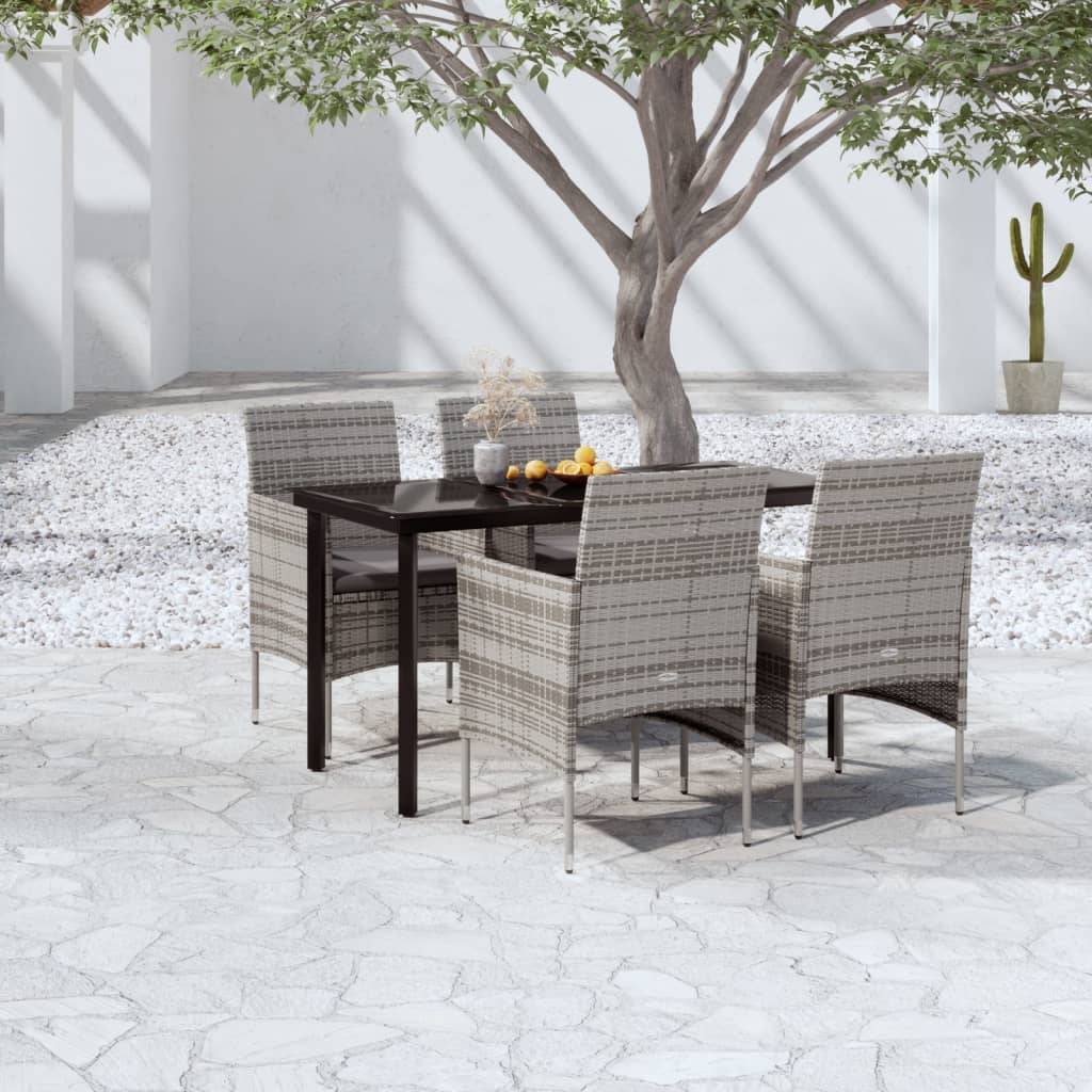 Table et Chaises de Jardin 4 Pers Résine Tressée Acier Extérieur Gris 5 pcs – ComfortXL Outdoor Living - Image 1