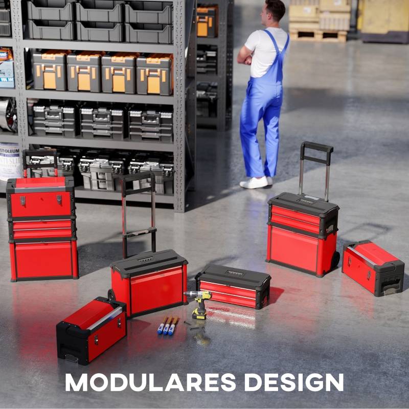 Servante d'atelier modulaire 3 en 1 en acier avec roues pour garage mobile Rouge – ComfortXL Outdoor Living - Image 4