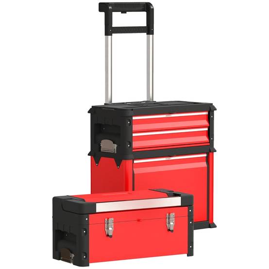 Servante d'atelier modulaire 3 en 1 en acier avec roues pour garage mobile Rouge – ComfortXL Outdoor Living - Image 2