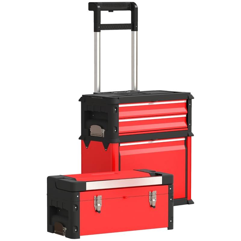 Servante d'atelier modulaire 3 en 1 en acier avec roues pour garage mobile Rouge – ComfortXL Outdoor Living - Image 2