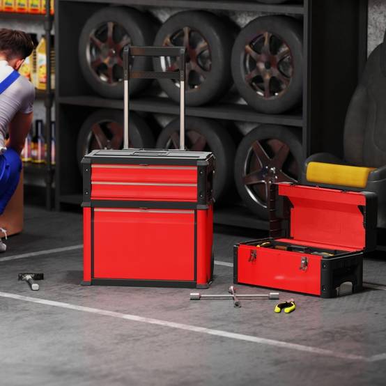 Servante d'atelier modulaire 3 en 1 en acier avec roues pour garage mobile Rouge – ComfortXL Outdoor Living - Image 1