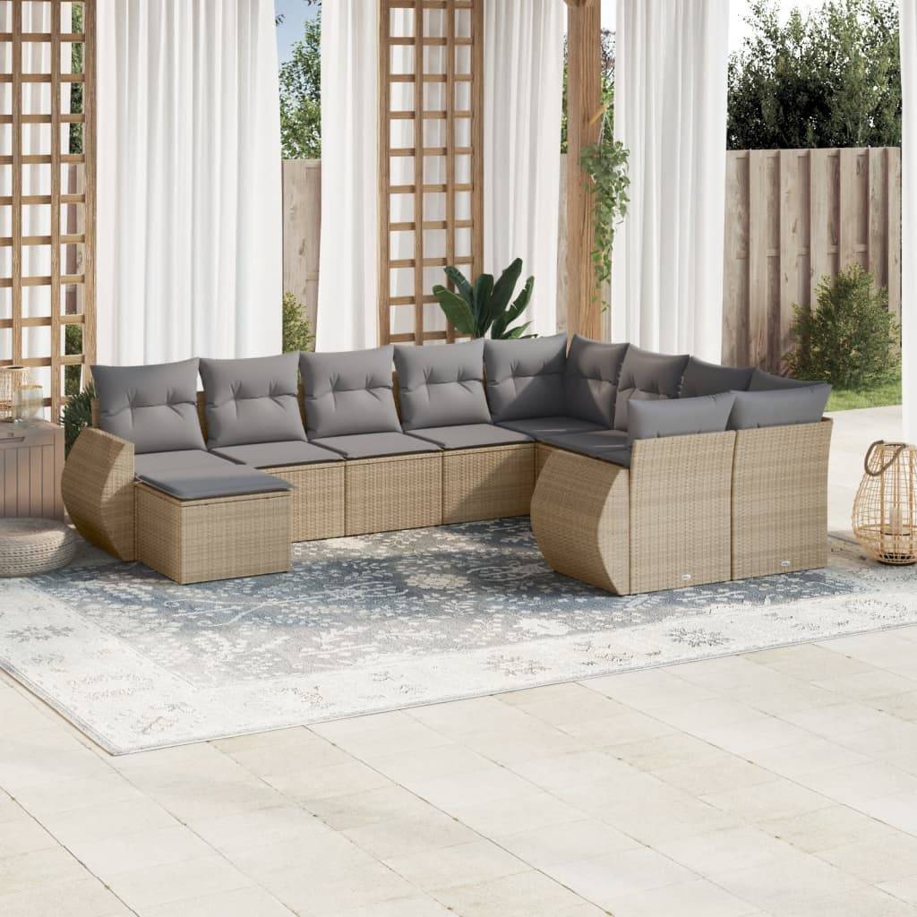 ComfortXL - Salon de Jardin Bas 9 Places en Poly Rotin Beige avec Table et Coussins Gris Clair 10 Pièces – ComfortXL Outdoor Living - Image 1