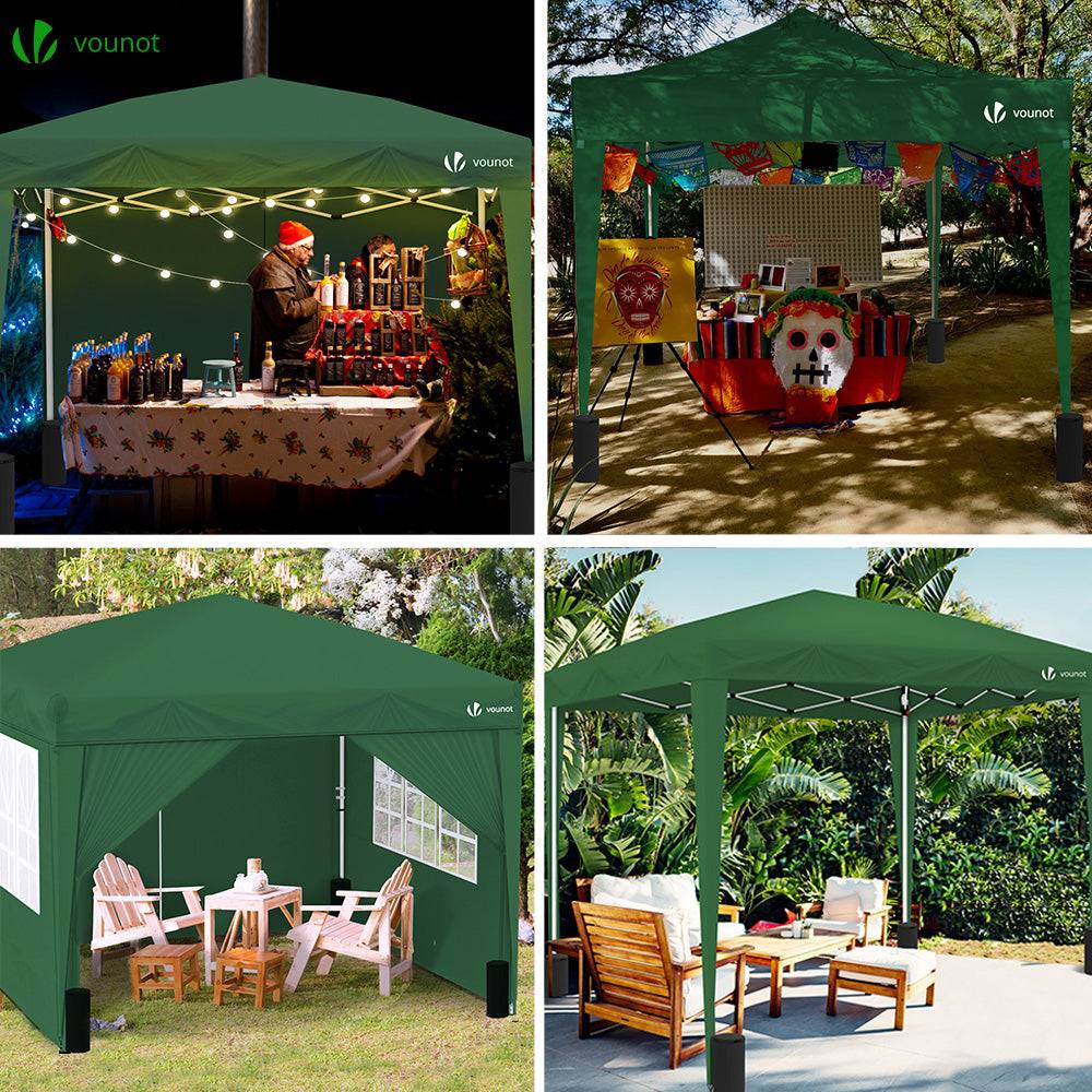 VOUNOT® Tonnelle de jardin 3x3m pliable avec portes et fenêtres et sac de transport vert - Image 5
