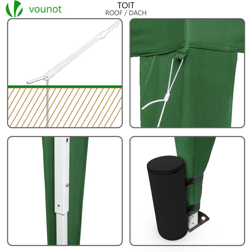 VOUNOT® Tonnelle de jardin 3x3m pliable avec portes et fenêtres et sac de transport vert - Image 6