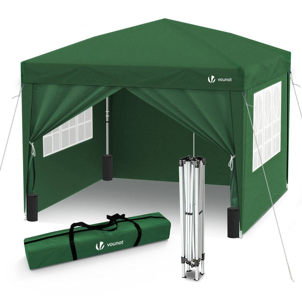 VOUNOT® Tonnelle de jardin 3x3m pliable avec portes et fenêtres et sac de transport vert - Image 1