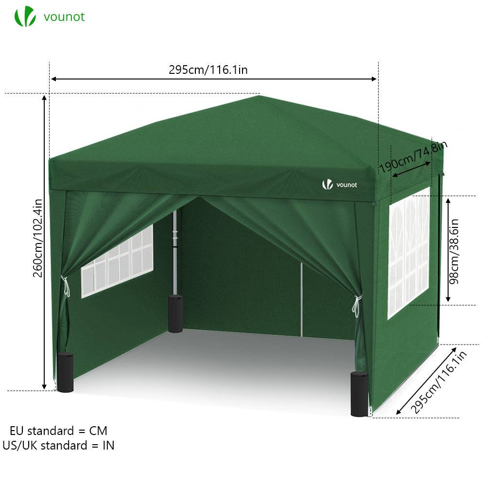 VOUNOT® Tonnelle de jardin 3x3m pliable avec portes et fenêtres et sac de transport vert - Image 3