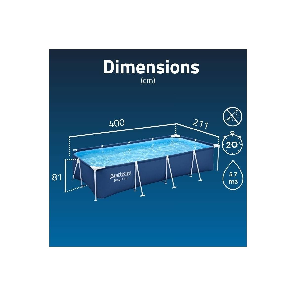 Bestway - Piscine tubulaire rectangulaire 400x211x 81Cm Anti-Corrosion, Liner PVC Renforcé, Pompe de Filtration Incluse 5700L Bestway - Image 5