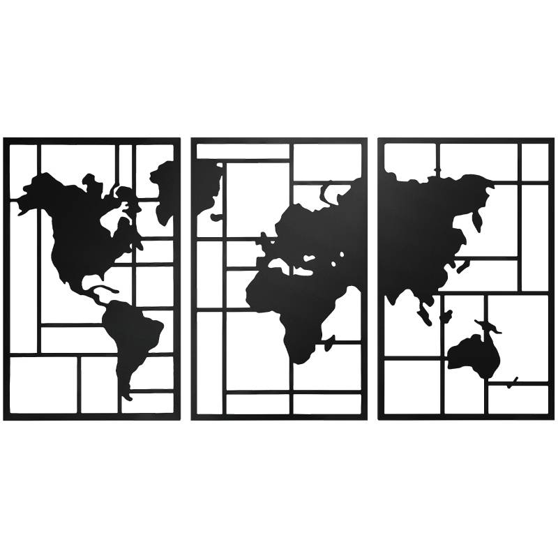 Décoration Murale Carte du Monde Métal Salon Intérieur Design Moderne 150x80cm Noir - ComfortXL Outdoor Living - Image 2
