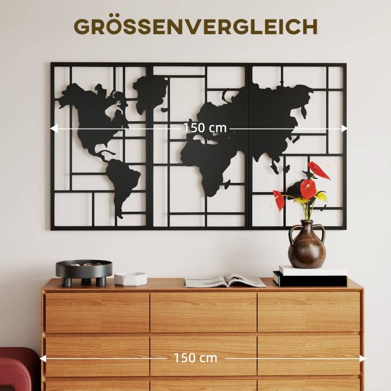 Décoration Murale Carte du Monde Métal Salon Intérieur Design Moderne 150x80cm Noir - ComfortXL Outdoor Living - Image 7