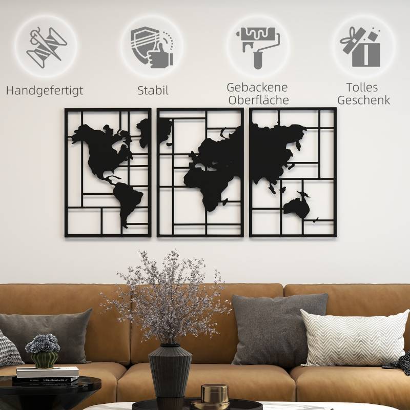 Décoration Murale Carte du Monde Métal Salon Intérieur Design Moderne 150x80cm Noir - ComfortXL Outdoor Living - Image 6
