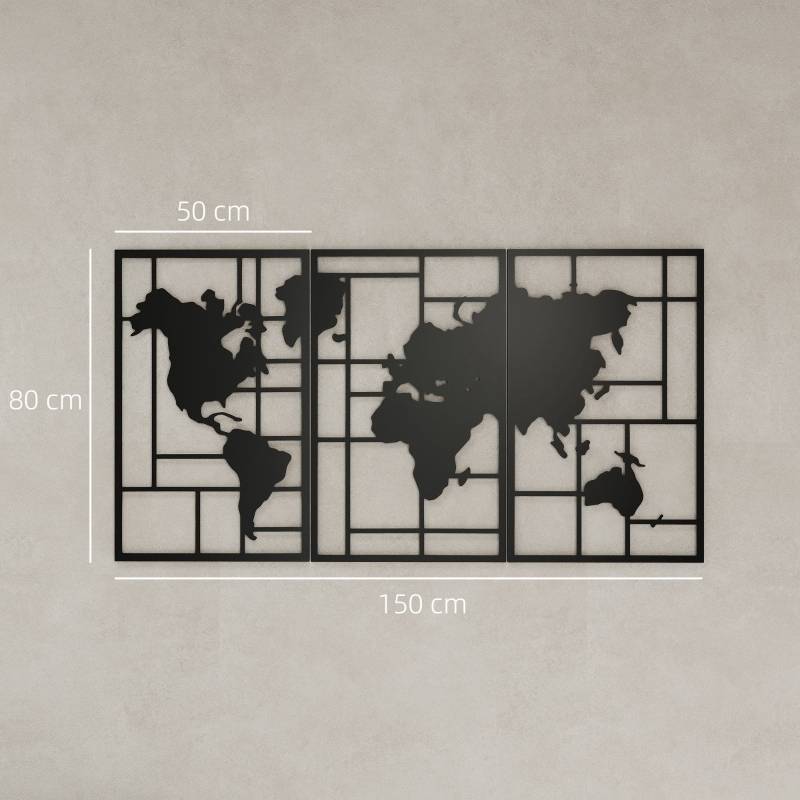 Décoration Murale Carte du Monde Métal Salon Intérieur Design Moderne 150x80cm Noir - ComfortXL Outdoor Living - Image 3