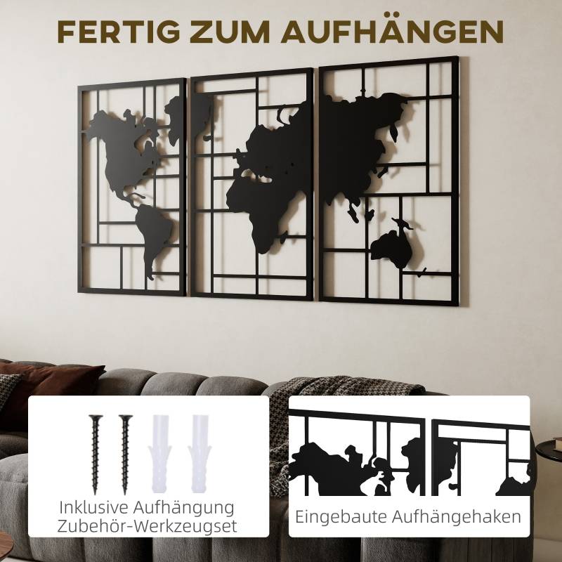 Décoration Murale Carte du Monde Métal Salon Intérieur Design Moderne 150x80cm Noir - ComfortXL Outdoor Living - Image 5