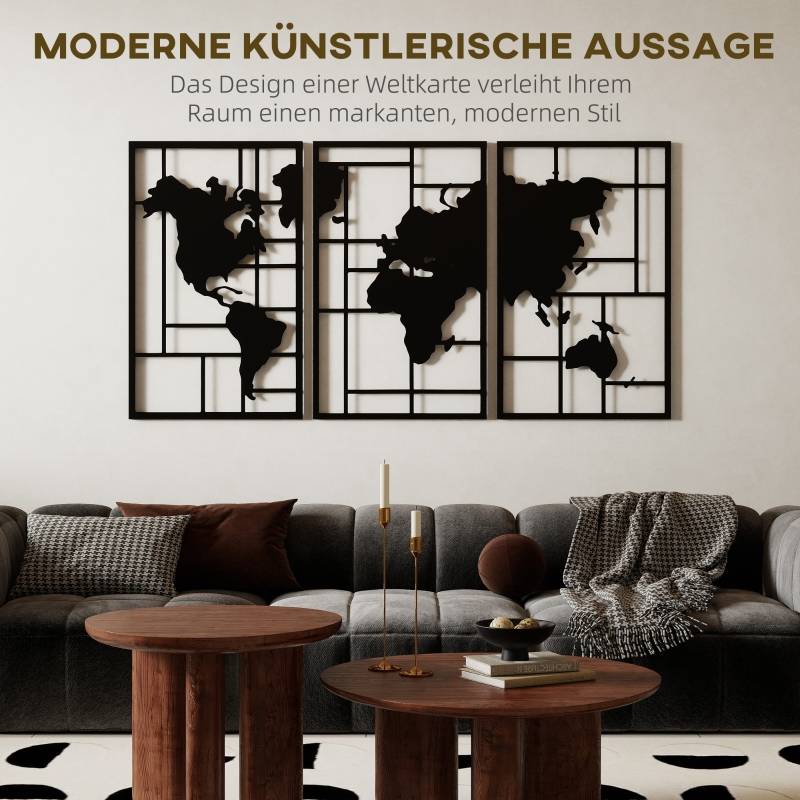 Décoration Murale Carte du Monde Métal Salon Intérieur Design Moderne 150x80cm Noir - ComfortXL Outdoor Living - Image 4