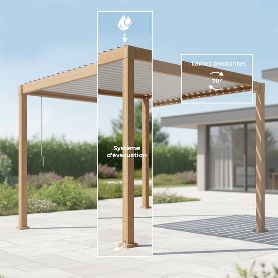 Pergola bioclimatique 3x3m Zeus effet bois - Gecko Jardin - Image 3