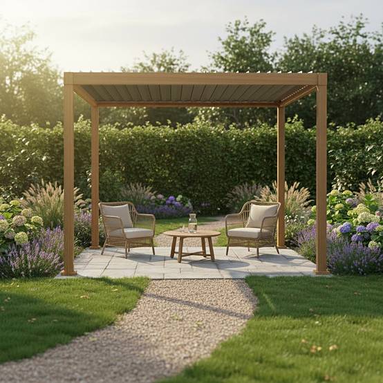 Pergola bioclimatique 3x3m Zeus effet bois - Gecko Jardin - Image 8