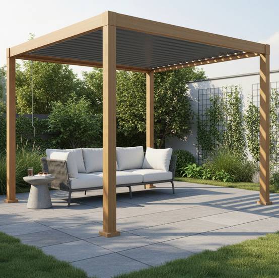 Pergola bioclimatique 3x3m Zeus effet bois - Gecko Jardin - Image 4