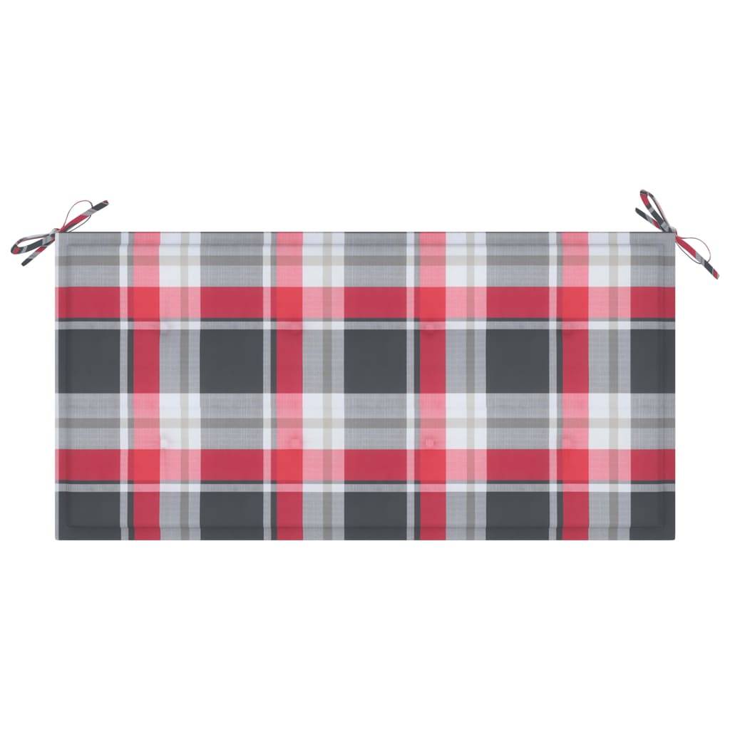 Helloshop26 - Banc de jardin meuble de patio d'extérieur terrasse avec coussin à carreaux rouge 112 x 55 x 94 cm teck massif - Imagen 6