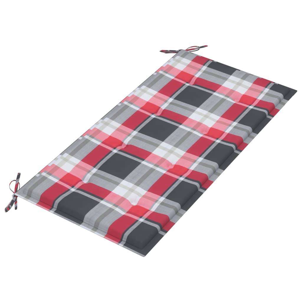 Helloshop26 - Banc de jardin meuble de patio d'extérieur terrasse avec coussin à carreaux rouge 112 x 55 x 94 cm teck massif - Imagen 5