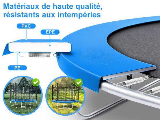 0 - Trampoline de Jardin Enfants et Adultes Jeux d'Extérieur 244 cm Noir et Bleu Avec Filet de sécurité Couverture de protection - Image 7