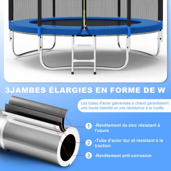 0 - Trampoline de Jardin Enfants et Adultes Jeux d'Extérieur 244 cm Noir et Bleu Avec Filet de sécurité Couverture de protection - Image 4