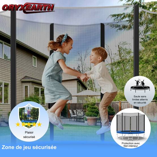 0 - Trampoline de Jardin Enfants et Adultes Jeux d'Extérieur 244 cm Noir et Bleu Avec Filet de sécurité Couverture de protection - Image 6