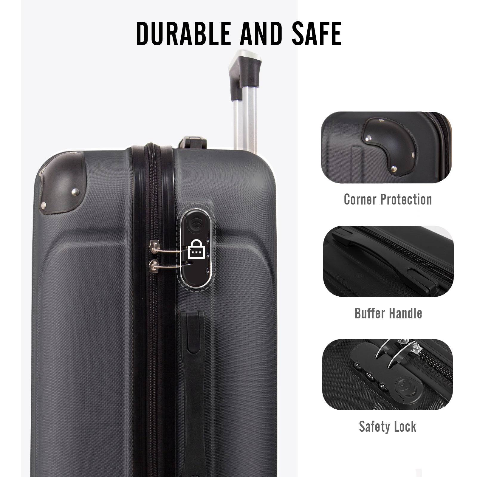 Todeco Valise moyenne taille 68cm, valise de voyage, rigide e légère abs valise de voyage à roulettes valises, 4 doubles roues, gris anthracite - Image 6