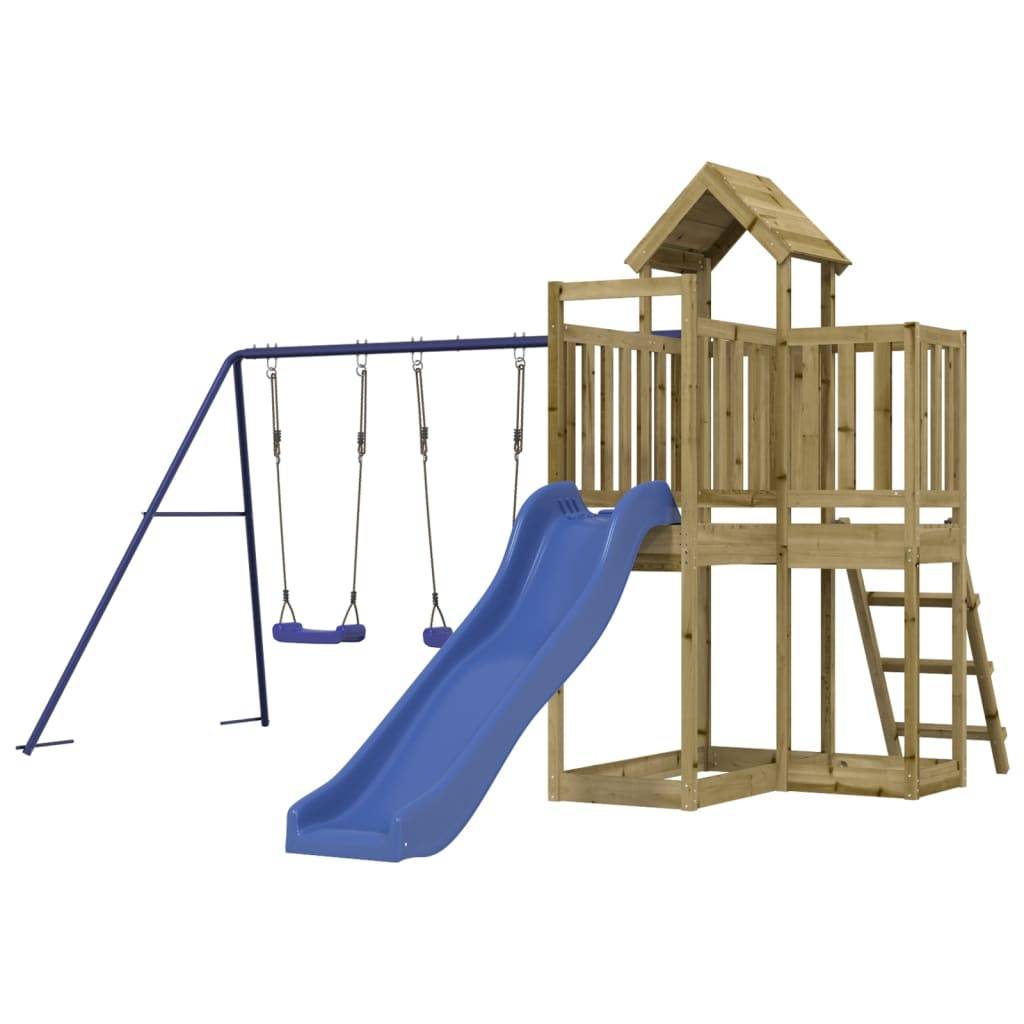 Helloshop26 - Aire de jeux d'extérieur balançoires toboggan portiques robuste jeux jardin bois de pin imprégné - Imagen 1