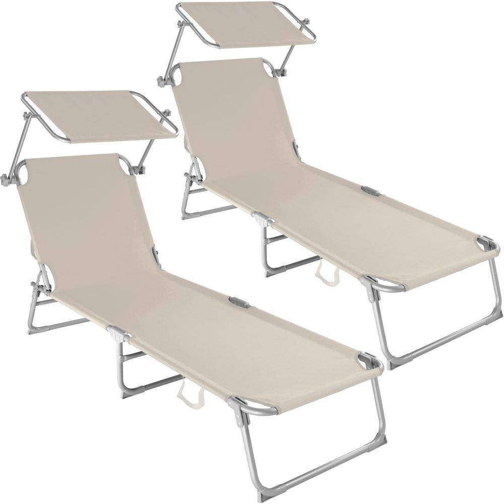 Helloshop26 - Lot de 2 transats bain de soleil acier beige - Imagen 1