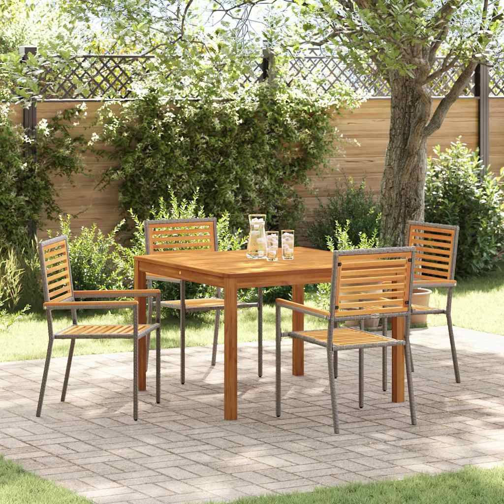 ComfortXL - Table de jardin 4 personnes poly rotin et acacia avec chaises empilables pour balcon Gris – ComfortXL Outdoor Living