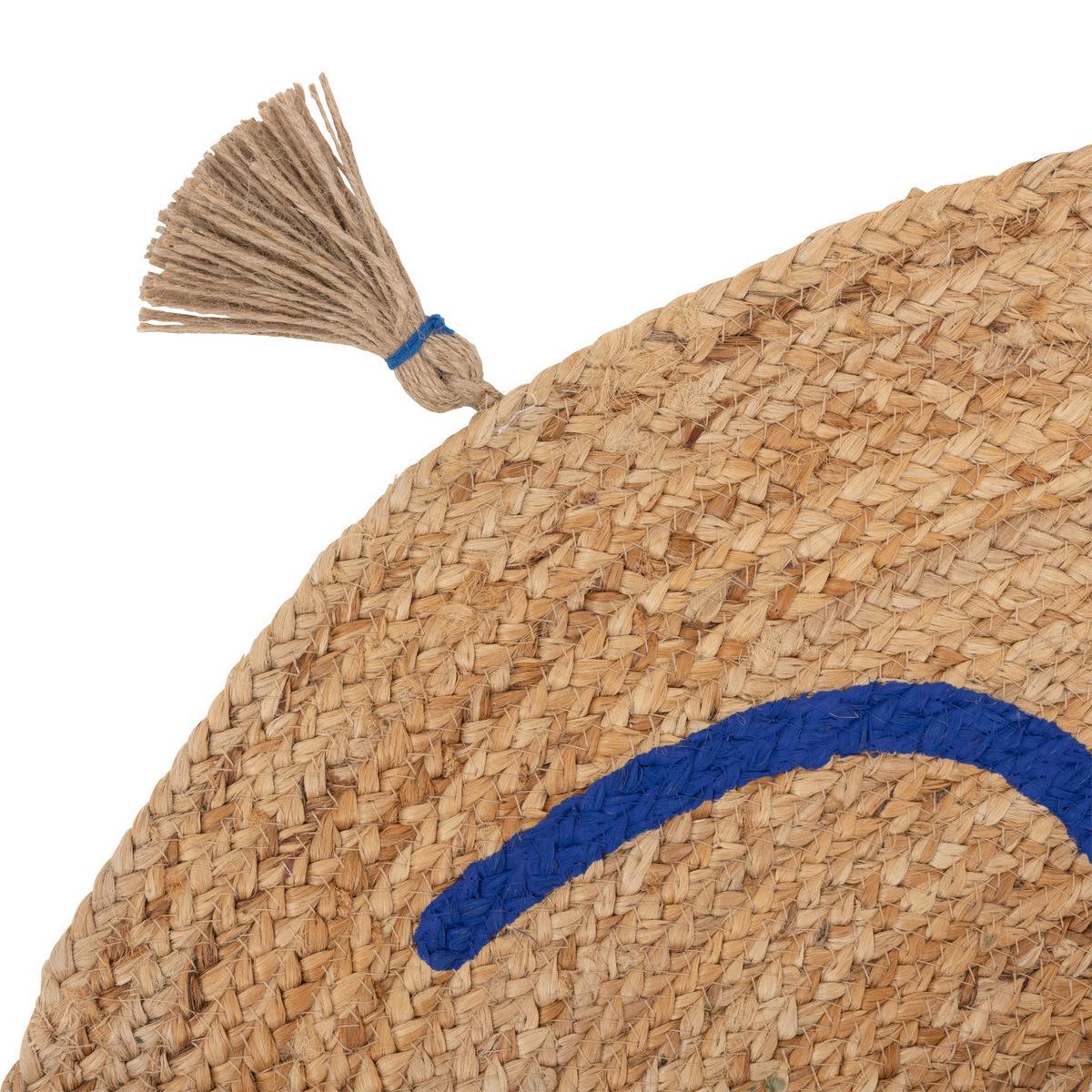 Tapis décoratif en Jute imprimée Bleu avec pompons D 78 cm - Imagen 2