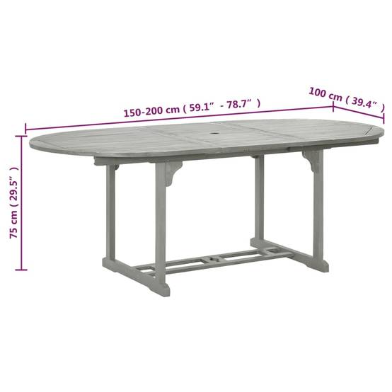 ComfortXL - Table de Jardin Extensible de 150 à 200 cm en Bois d'Acacia Gris, avec Trou pour Parasol – ComfortXL Outdoor Living - Image 7