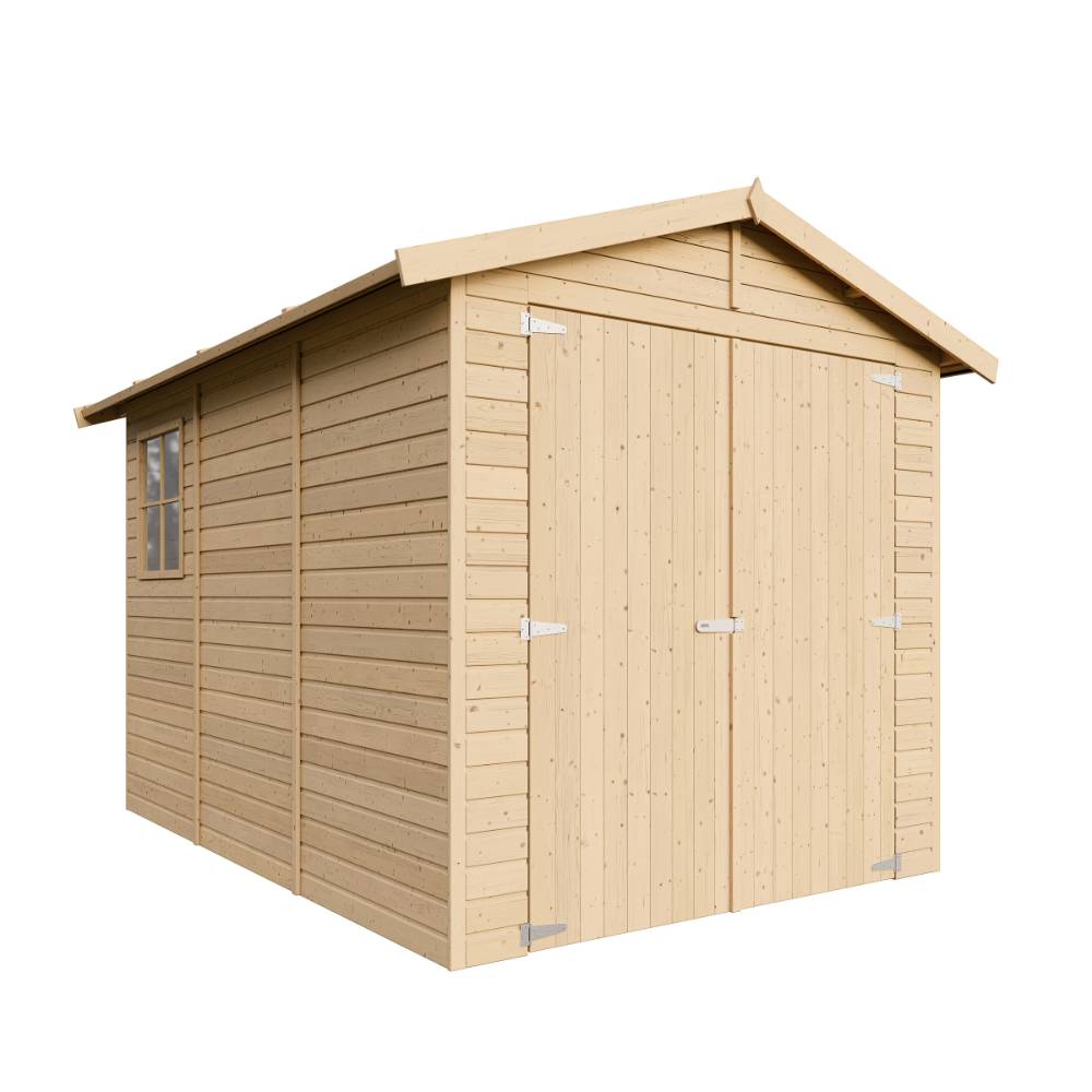 Timbela - Garage en Bois Naturel H222x244x320 cm/ 6 m² - Chalet en Pin/épicéa - Rangement pour vélos, remise à outils - 17 mm d’épaisseur - Timbela M105 - Image 3