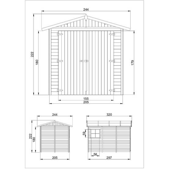 Timbela - Garage en Bois Naturel H222x244x320 cm/ 6 m² - Chalet en Pin/épicéa - Rangement pour vélos, remise à outils - 17 mm d’épaisseur - Timbela M105 - Image 6