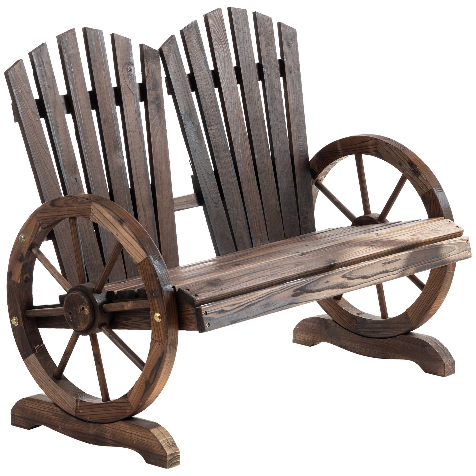 Banc de jardin bois sapin style rustique accoudoirs roue chariot 108x66x95cm - ComfortXL Outdoor Living - Image 2