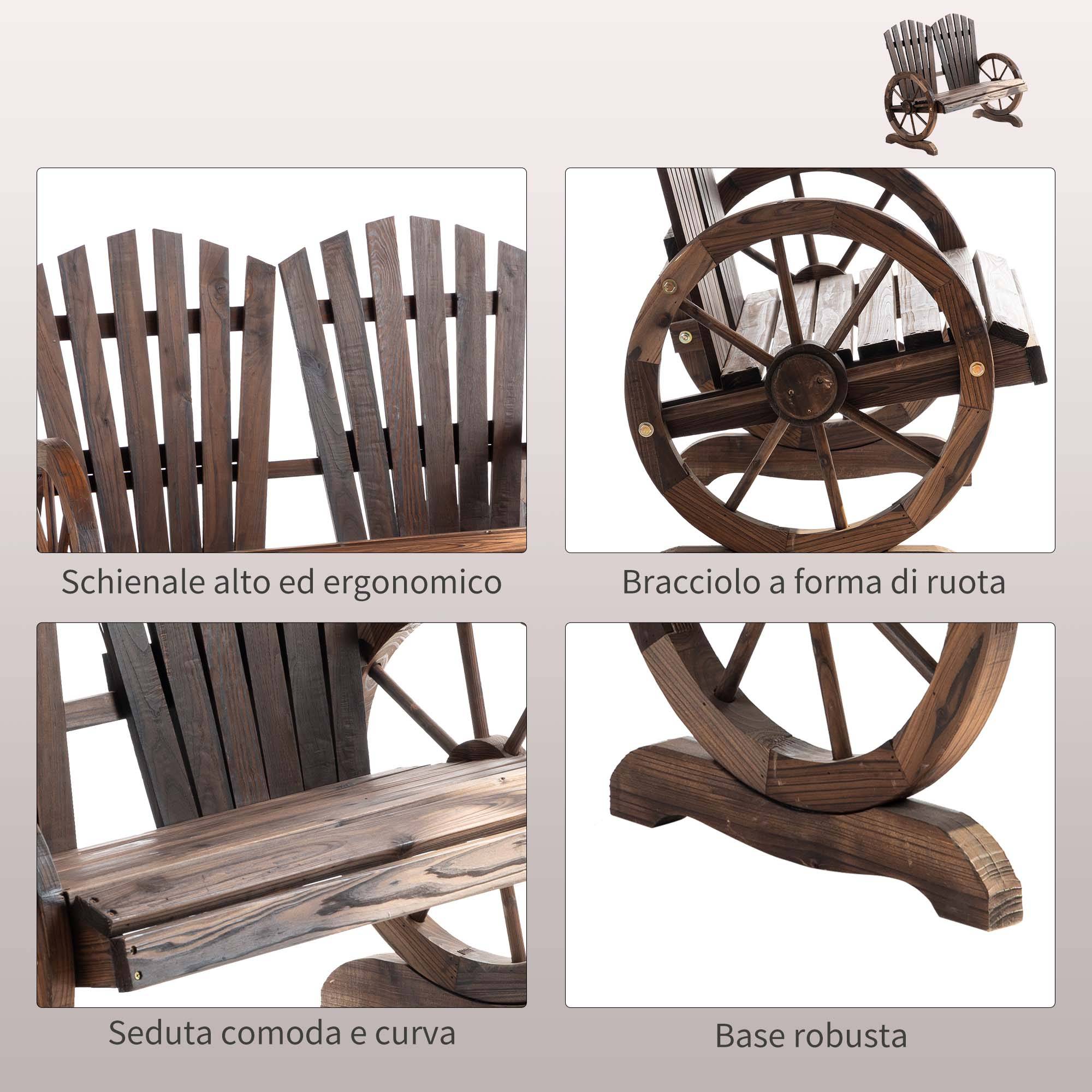 Banc de jardin bois sapin style rustique accoudoirs roue chariot 108x66x95cm - ComfortXL Outdoor Living - Image 6