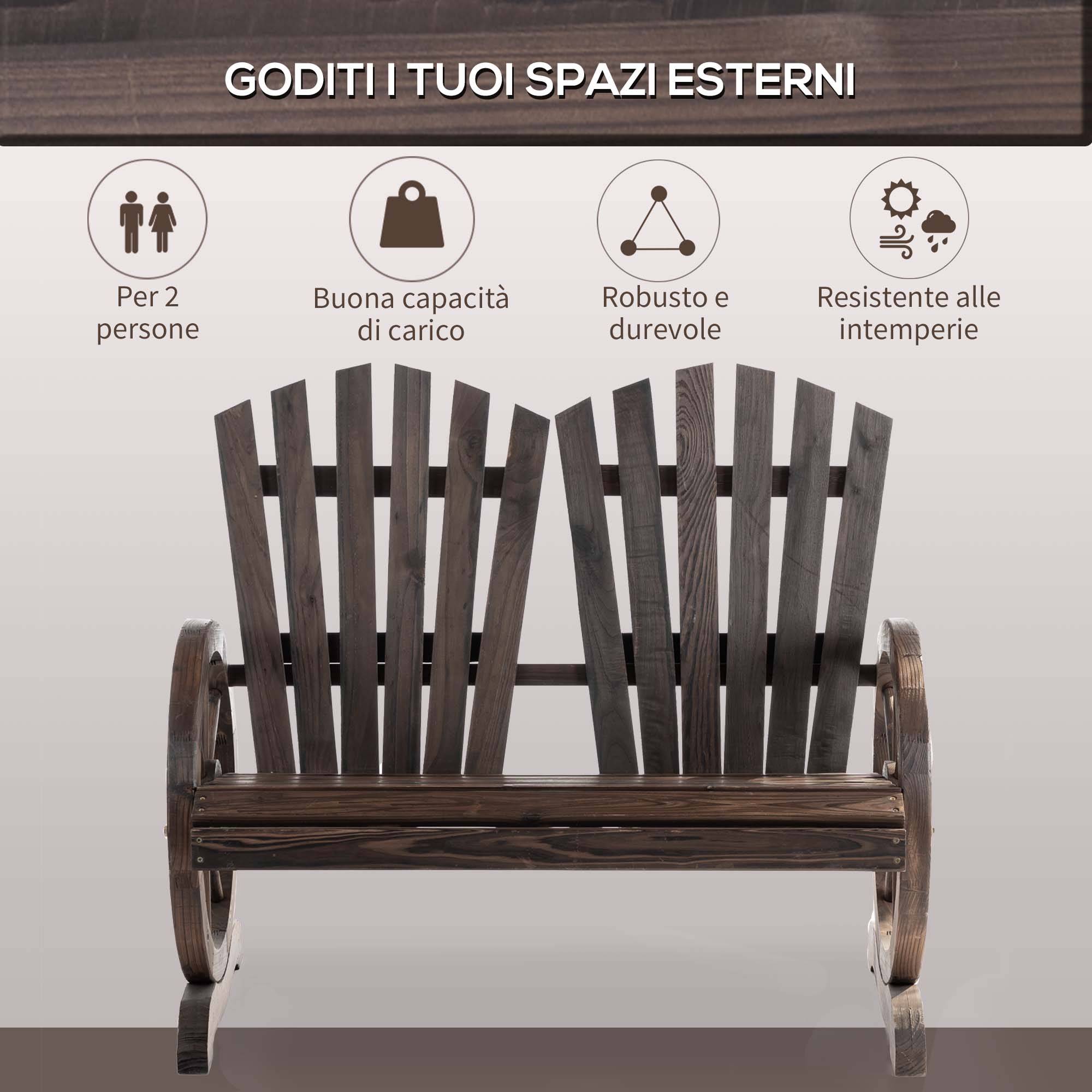 Banc de jardin bois sapin style rustique accoudoirs roue chariot 108x66x95cm - ComfortXL Outdoor Living - Image 8