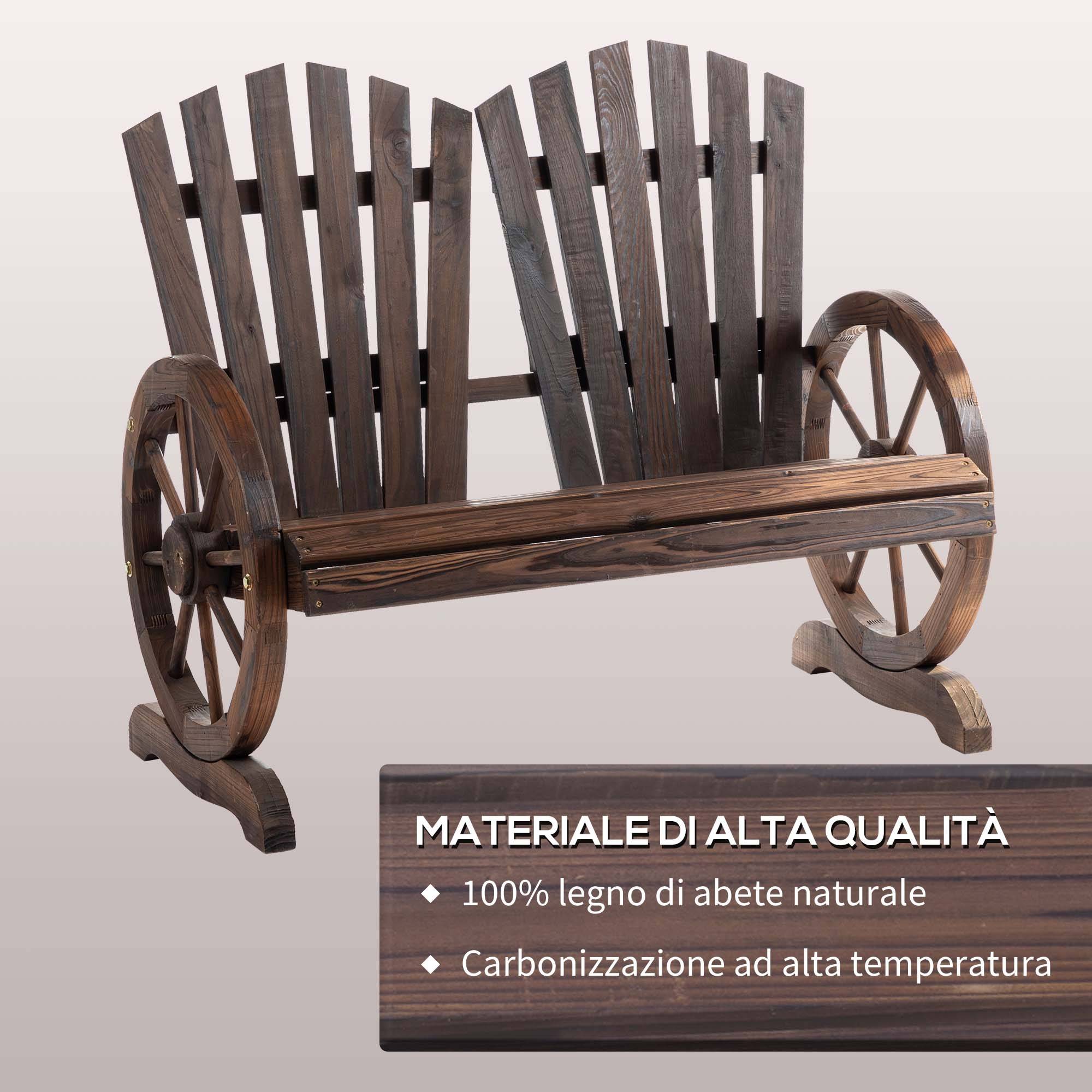 Banc de jardin bois sapin style rustique accoudoirs roue chariot 108x66x95cm - ComfortXL Outdoor Living - Image 7