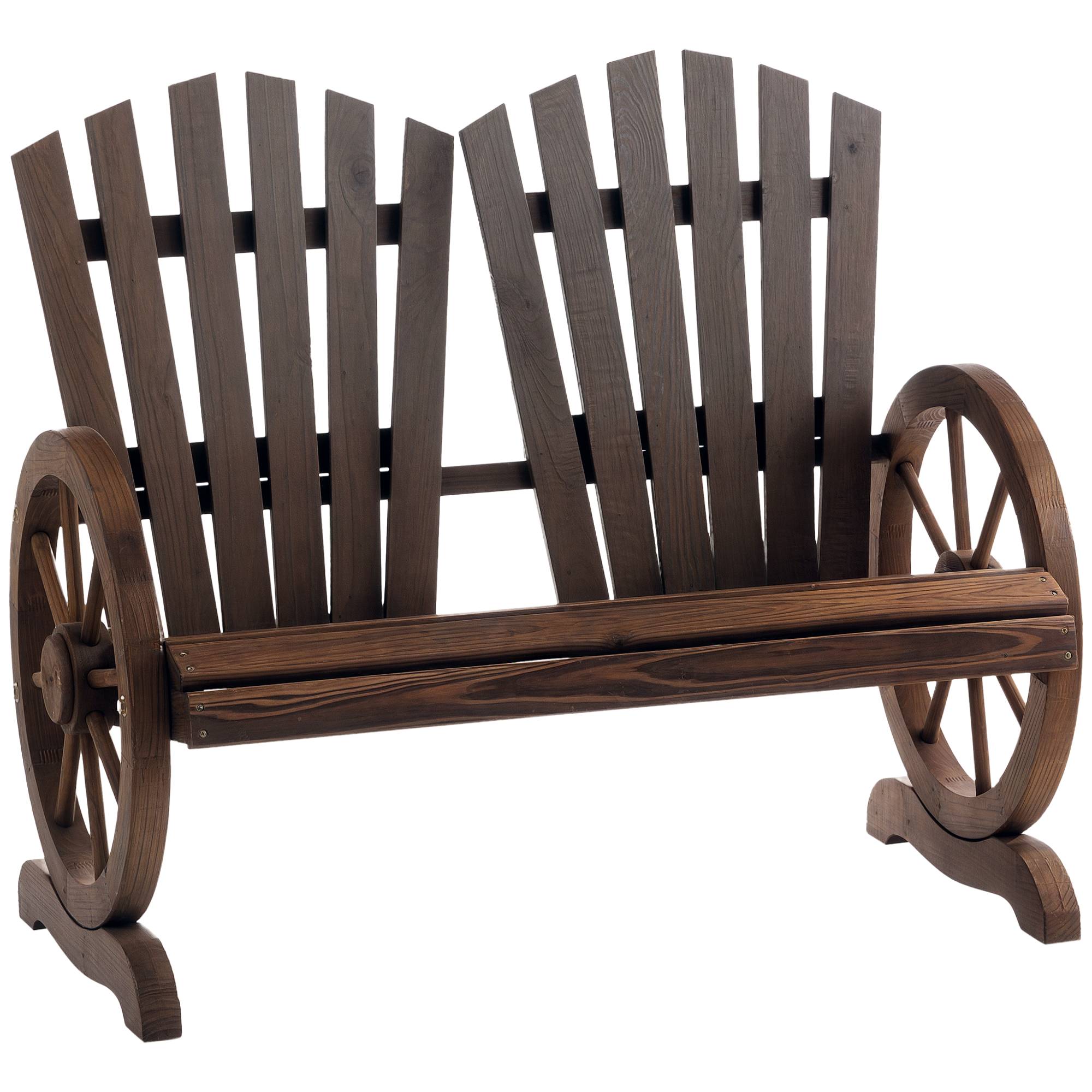 Banc de jardin bois sapin style rustique accoudoirs roue chariot 108x66x95cm - ComfortXL Outdoor Living - Image 1