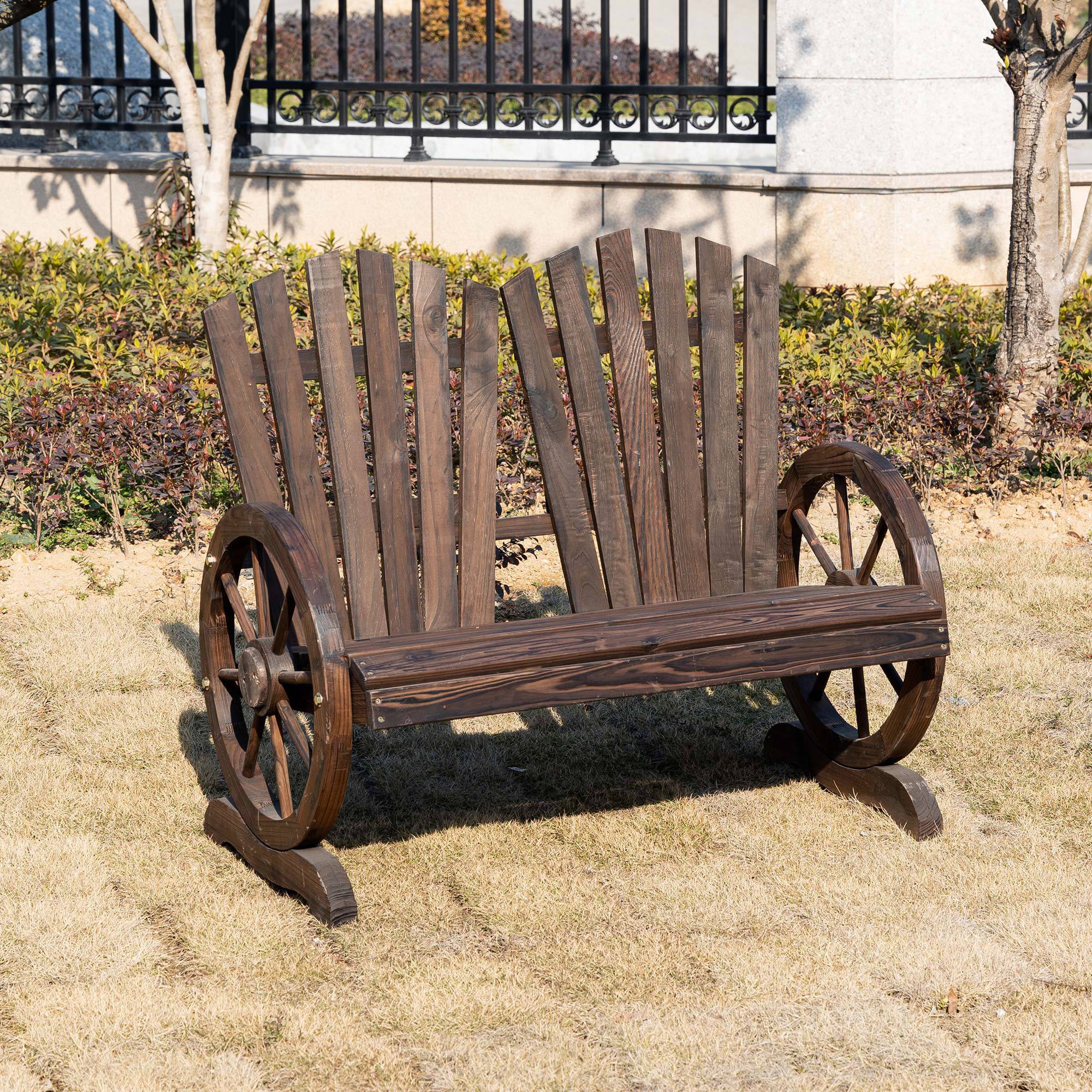 Banc de jardin bois sapin style rustique accoudoirs roue chariot 108x66x95cm - ComfortXL Outdoor Living - Image 4