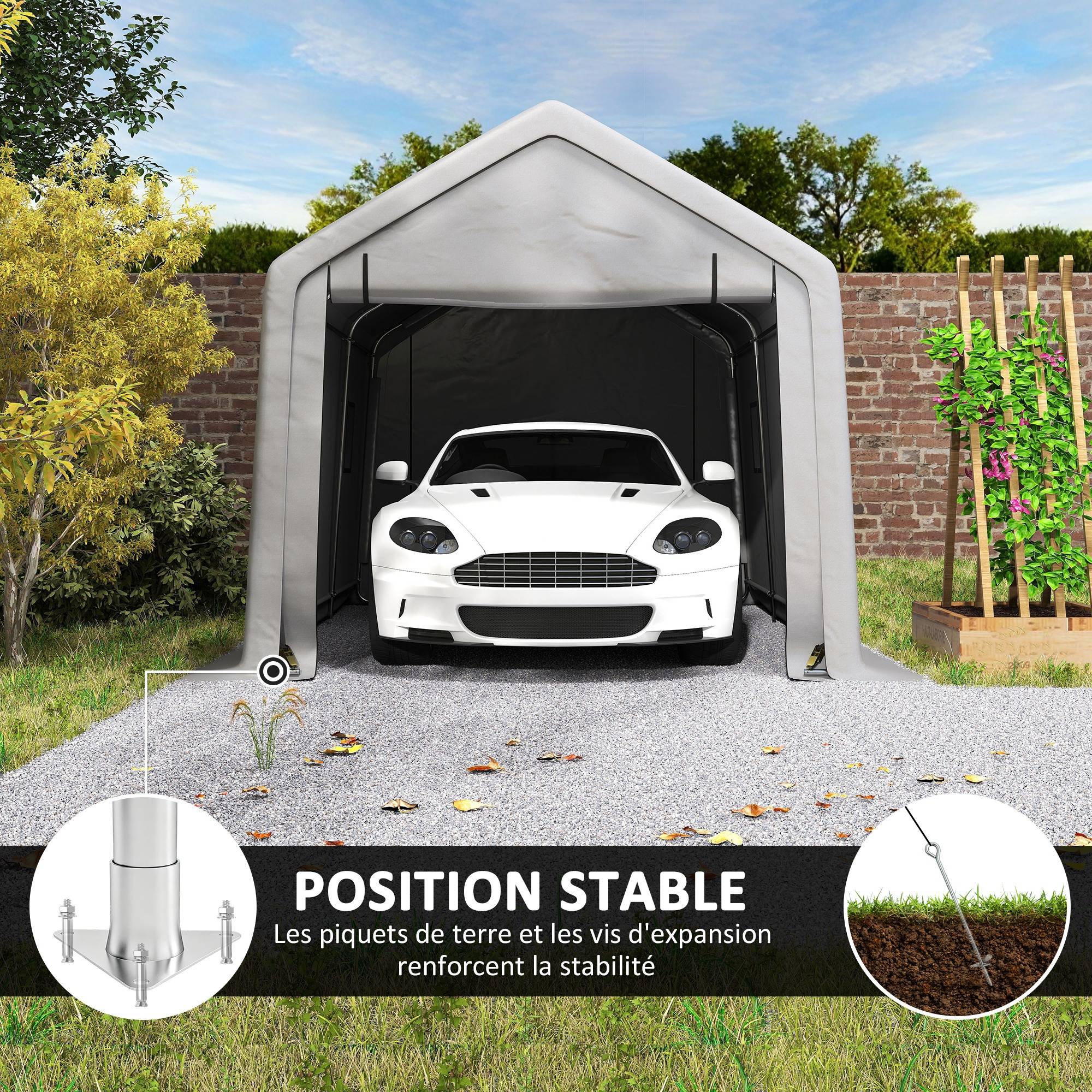 Carport tente de garage acier pour voiture avec porte enroulable gris 3x5,2m - ComfortXL Outdoor Living - Image 9