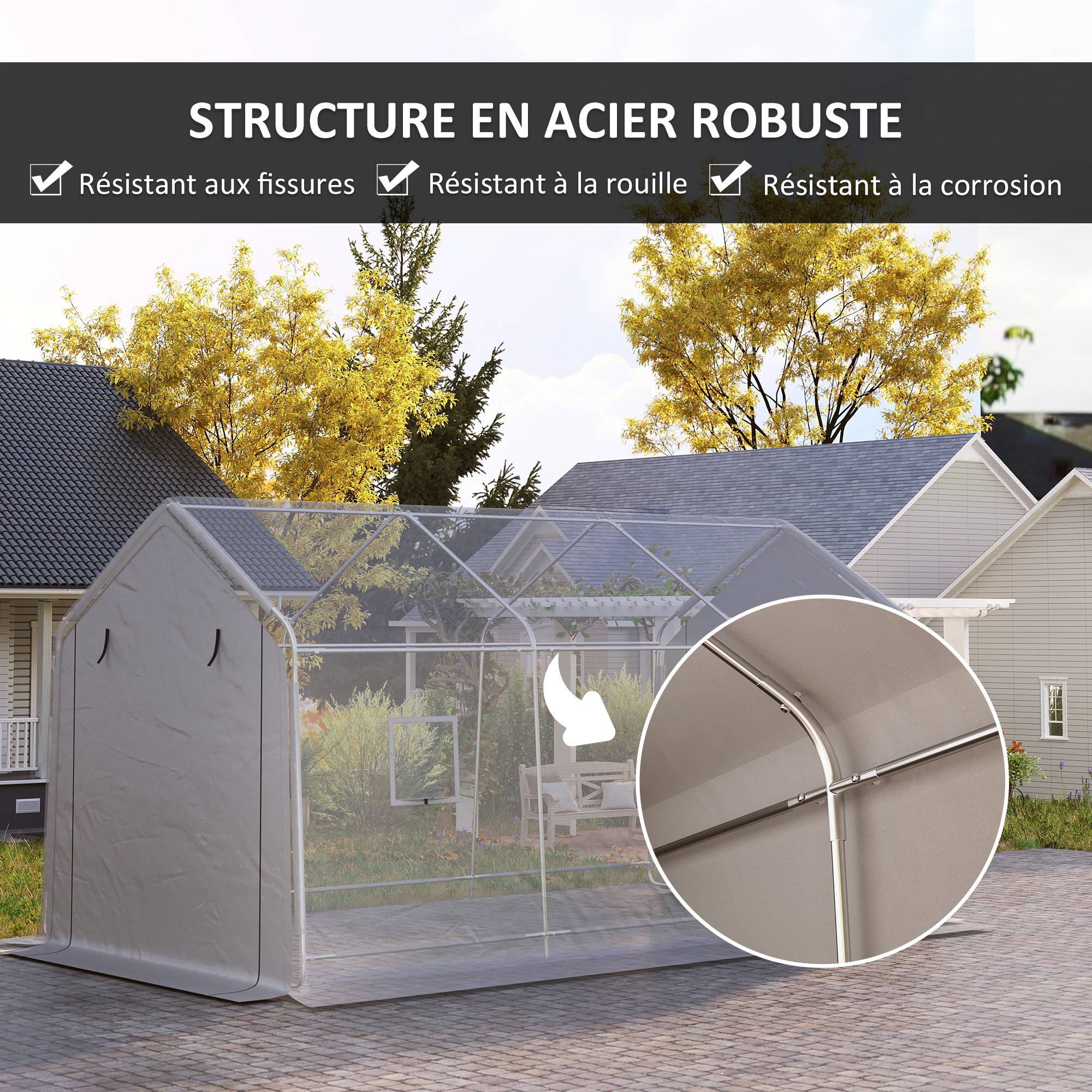 Carport tente de garage acier pour voiture avec porte enroulable gris 3x5,2m - ComfortXL Outdoor Living - Image 8