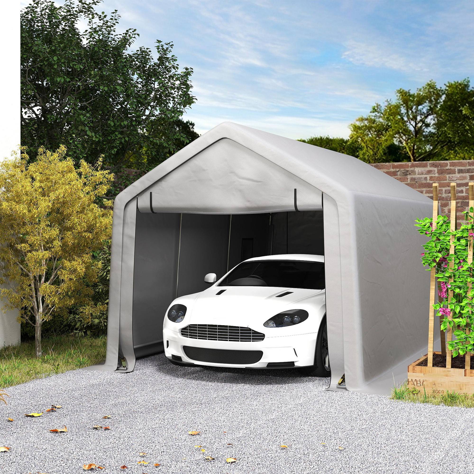 Carport tente de garage acier pour voiture avec porte enroulable gris 3x5,2m - ComfortXL Outdoor Living - Image 4